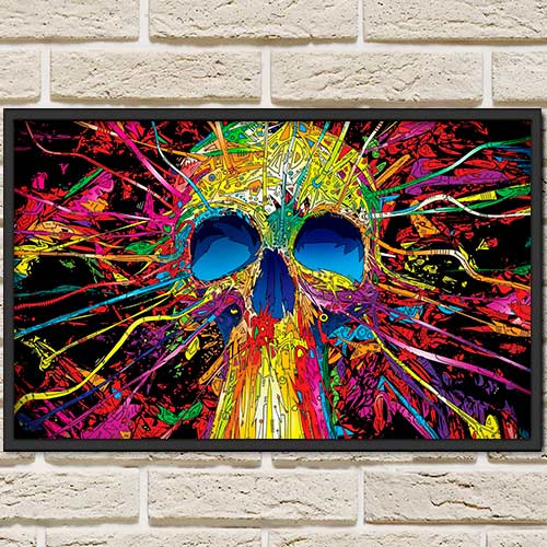 Quadro Decorativo - Barbershop caveira psicodélica 